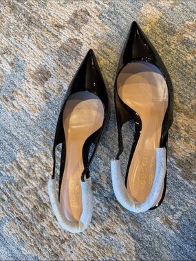 Never Worn Before Gucci Black Patent Leather Pointed Toe Slingback Heels